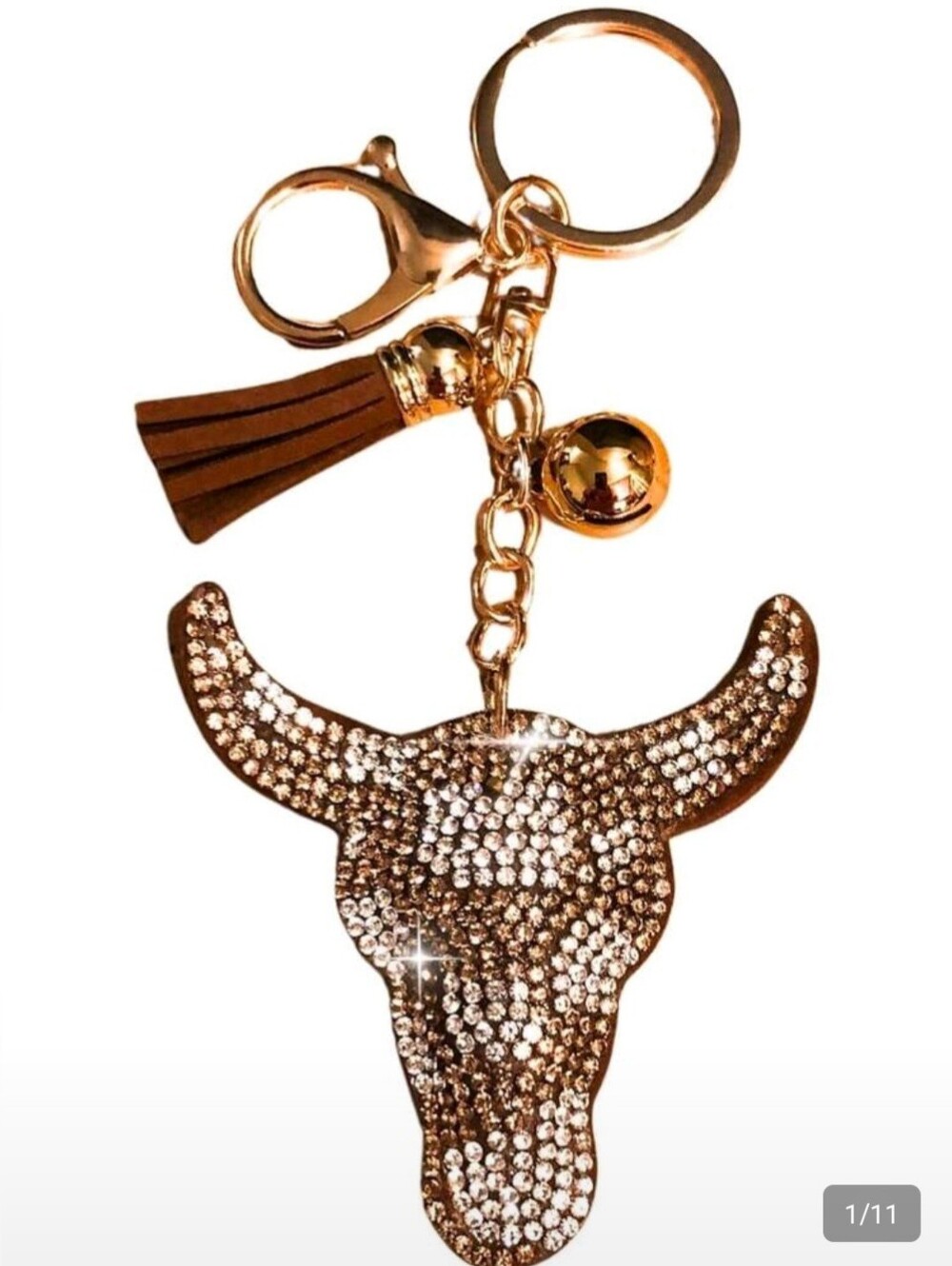 Gold Crystal Bull Head Keychain with Tassel